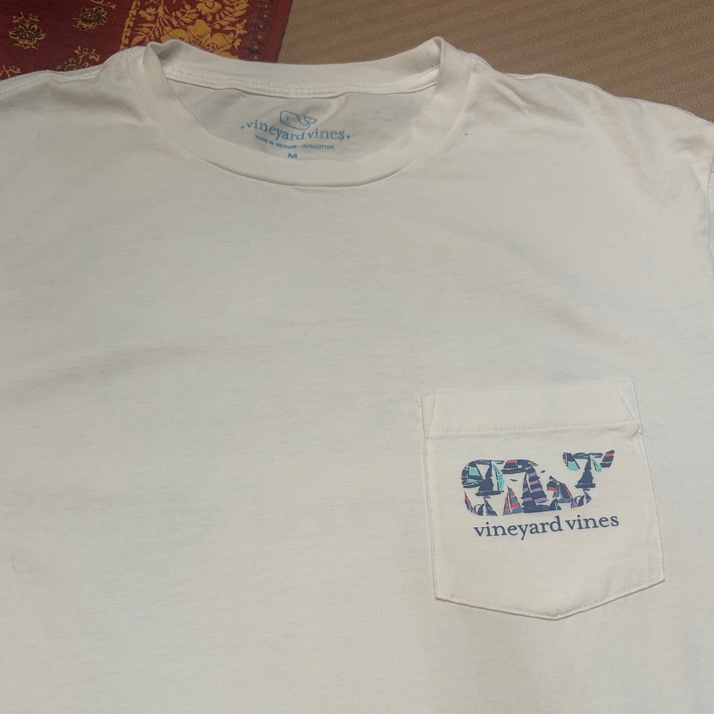 Vineyard Vines White Short Sleeve Pocket Tee with Multicolor Whale Logo